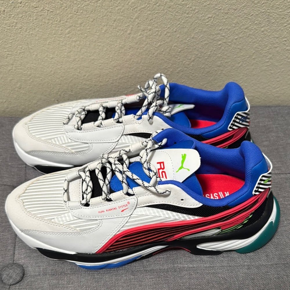 Puma Men's White and Blue Sneakers with Red Accents